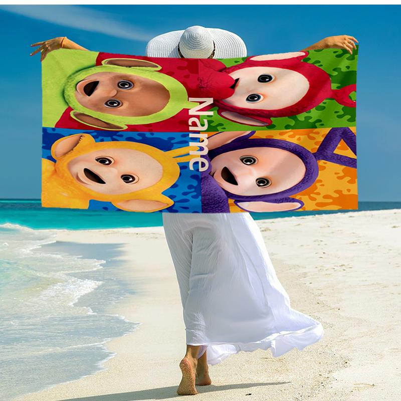 Custom Name Ultra-Soft Beach Towel with Teletubbies Theme,Ideal for Pool - Camping, Diving - Perfect Travel Essential, Vibrant Beach Towel.