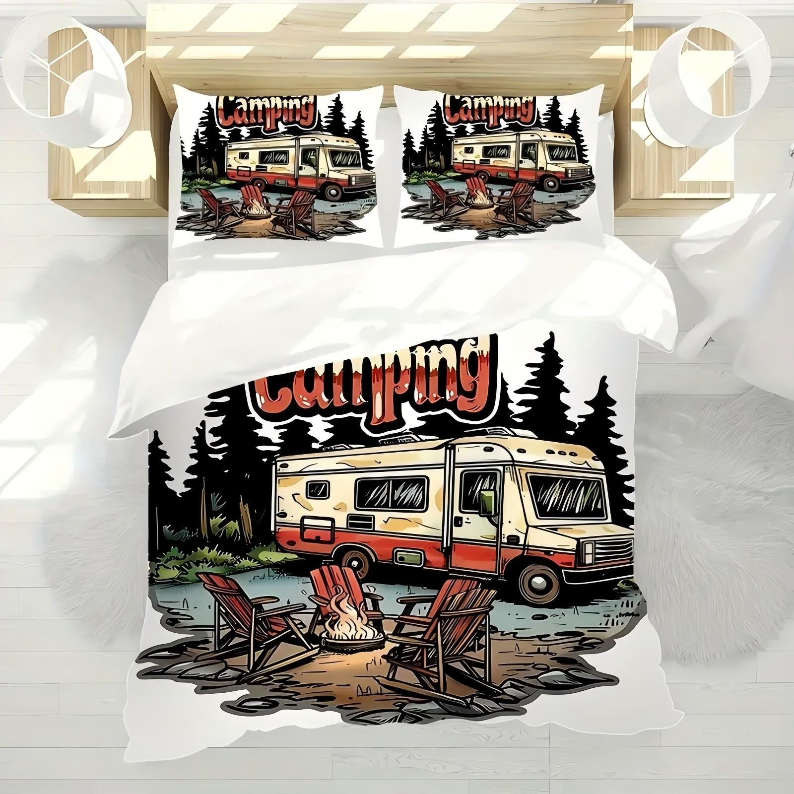 

Vintage Wooden Board Tourist Bus Rv Forest 3D Print Quilt Cover Retro Style Bed Cover Pillowcase Luxury Home Textile Duvet Cover 135x200cm 2pcs