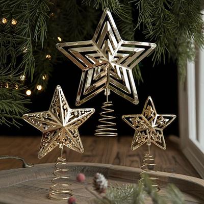 Five-pointed Star Christmas Tree Top Star Stable Hollow Design Glitter Christmas Tree Ornaments Iron Craft Xmas Tree Ornaments