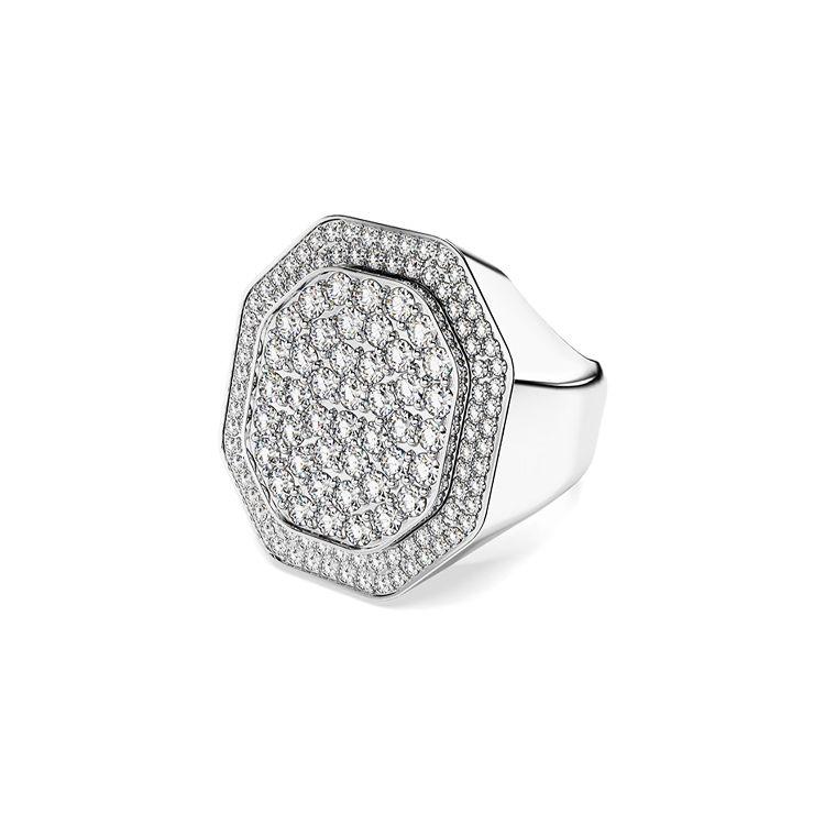 Swarovski Dextera Cocktail Personality Ring Octagonal White Imitation Crystal Rhodium Plated Unisex rings 5651381,5651383 50