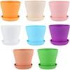 8 Pcs 10cm Small Colorful Plant Pots Plastic Flower Pots Indoor Plants Pots For Office Home With Pallet/trays, 8 Colors