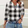 Damenmode Lässig Bedrucktes V-Ausschnitt Knopf Dreiviertelarm T-Shirt Raglanärmel Top
