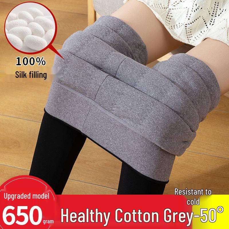 Plus Size Women's High Waist Fleece-Lined Silk Cotton Stirrup Leggings for Winter