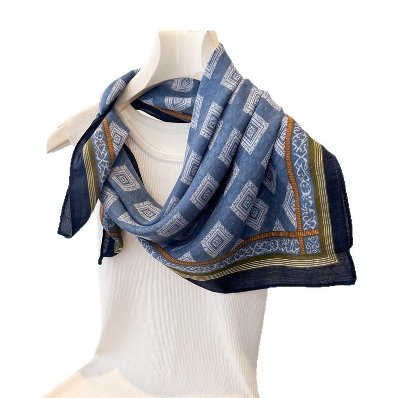 Contrasting color frame geometric imitation velvet herringbone pattern cotton and linen feeling small square scarf silk scarf headscarf shawl decorati