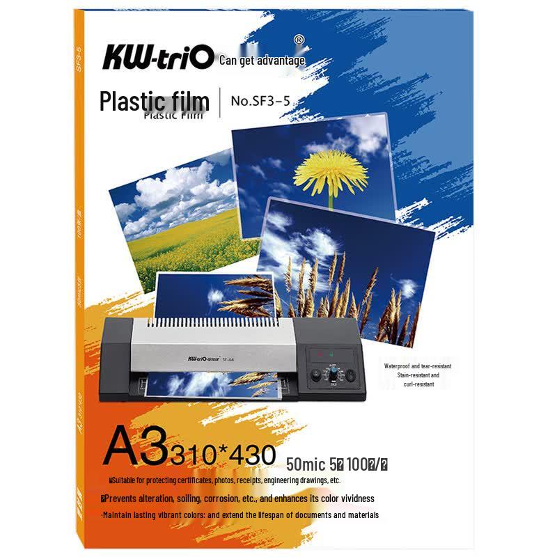 KW-triO A3 Transparent Laminating Film, 100 Sheets, 5 mil CN plug (adapter included)