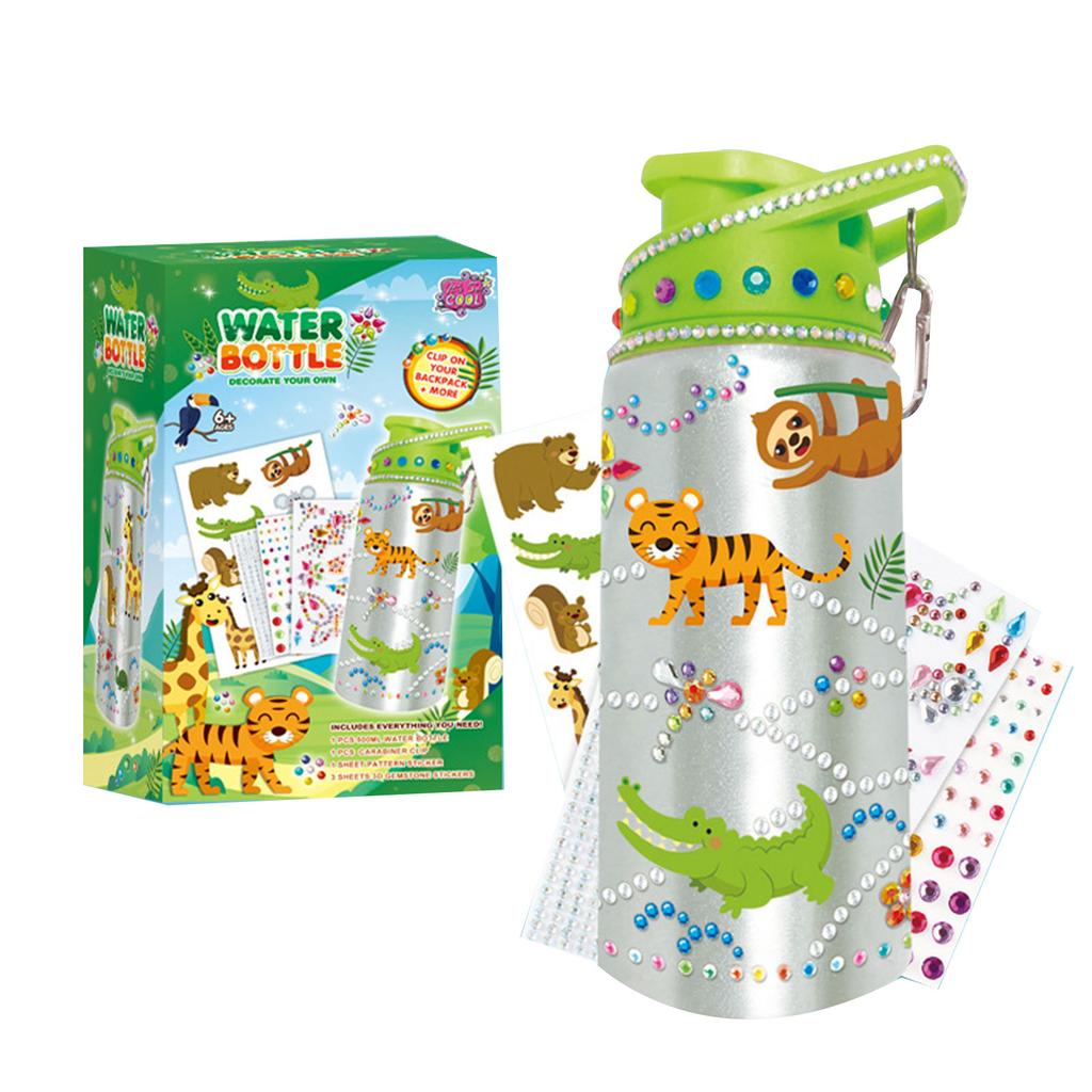 DIY Diamond Water Bottle Dinosaur Thermos with Gems Stickers Metal Vacuum Insulated Mug Birthday Gift for Girls Children