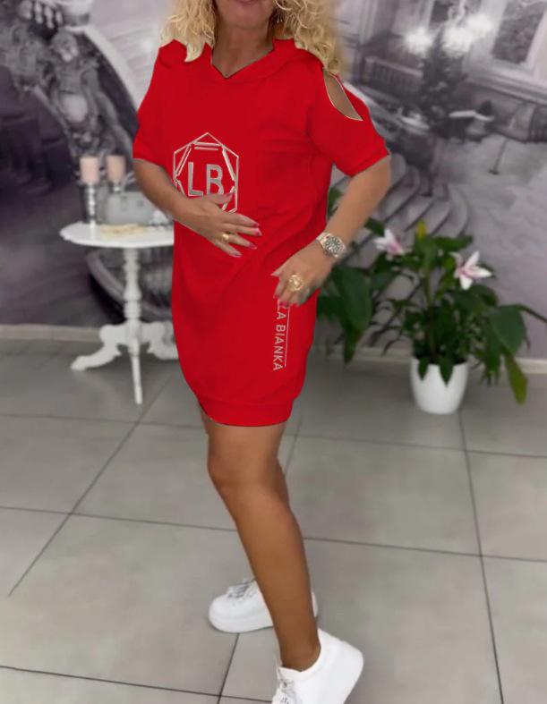 2025 Women's Summer Hooded Letter Print Loose Dress