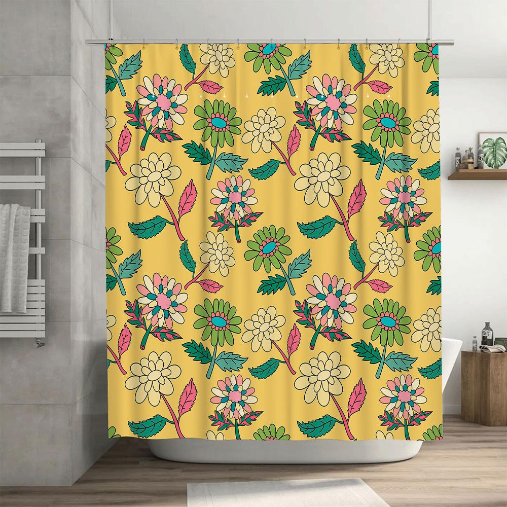 Colorful Floral Shower Curtain Bathroom Decor Yellow Green Pink White Flower Pattern 180x240cm Waterproof PEVA Fabric for Home U