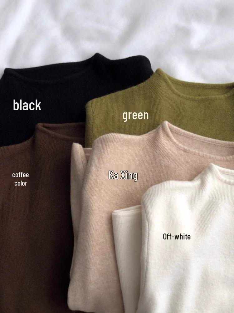 Women's Winter Slim-Fit Soft Knit Stand-Up Collar Sweater Top, Long-Sleeved and Semi-High Collar