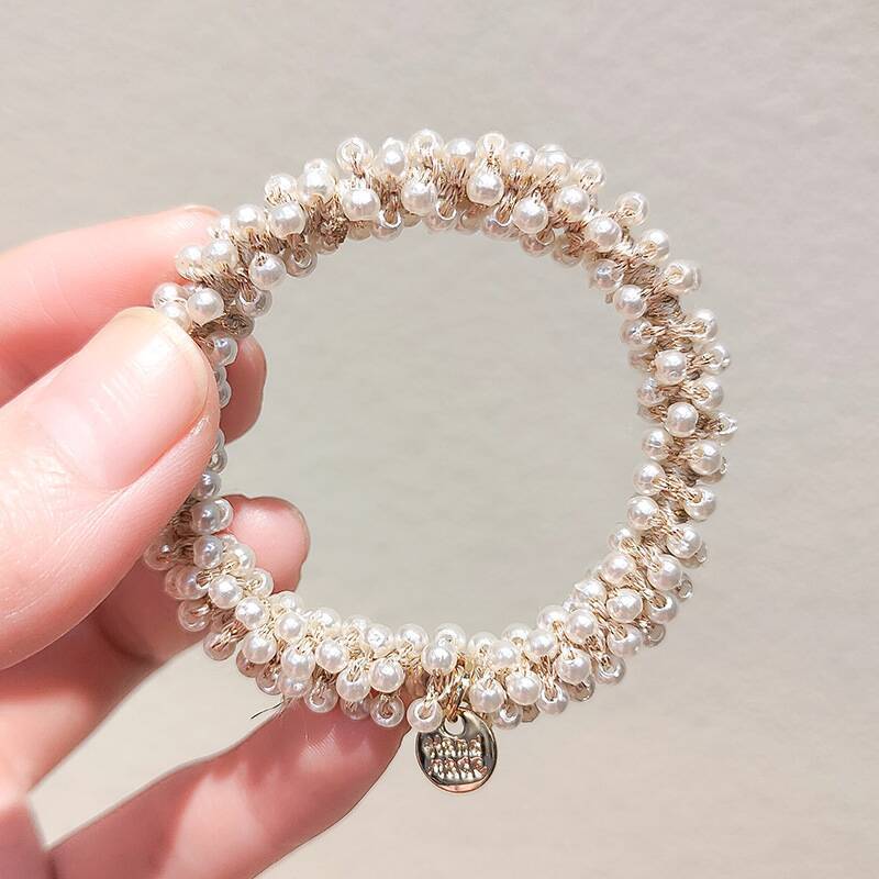 Imitation Pearl Hair Tie, Korean Hair Accessory, Beaded Elastic Band, Women's Hair Tie for Buns, High Elasticity