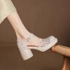 Sheepskin Version~ Baotou Sandals Women's 2025 Summer New Soft-soled Retro Woven Hollowed-out Thick Heel T-strap Single Shoes