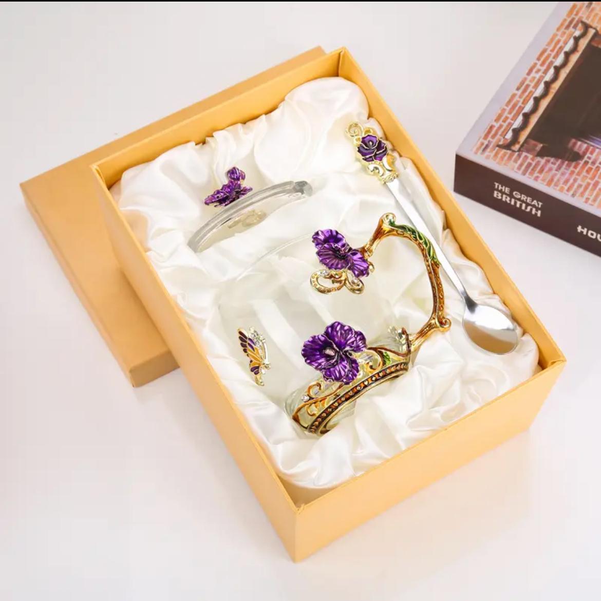 Фиолетовая позолоченная стеклянная чашка, легкая роскошная кофейная чашка, чашка для завтрака с молоком, подарочный набор из эмалированной цветной чашки для воды, подарок для дома