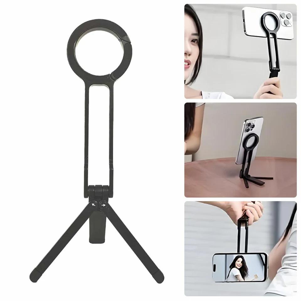 Magsafe Dual-sided Magnetic Phone Tripod Stand Foldable Desk Mount Phone Handle Holder for iPhone Smartphones Selfie Outdoor Travel Vlog LiveStreaming
