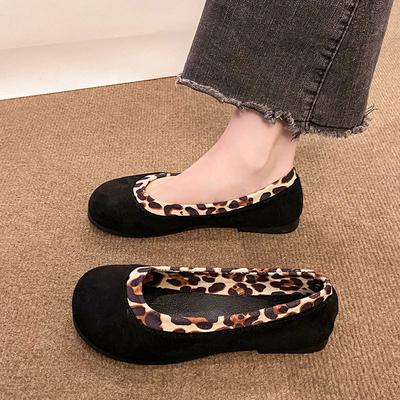 Retro Round Head Ballet Style Shallow Mouth Single Shoes Women's 2024 Autumn New Flat-soled Grandma Shoes Suede Fashion Doudou Shoes