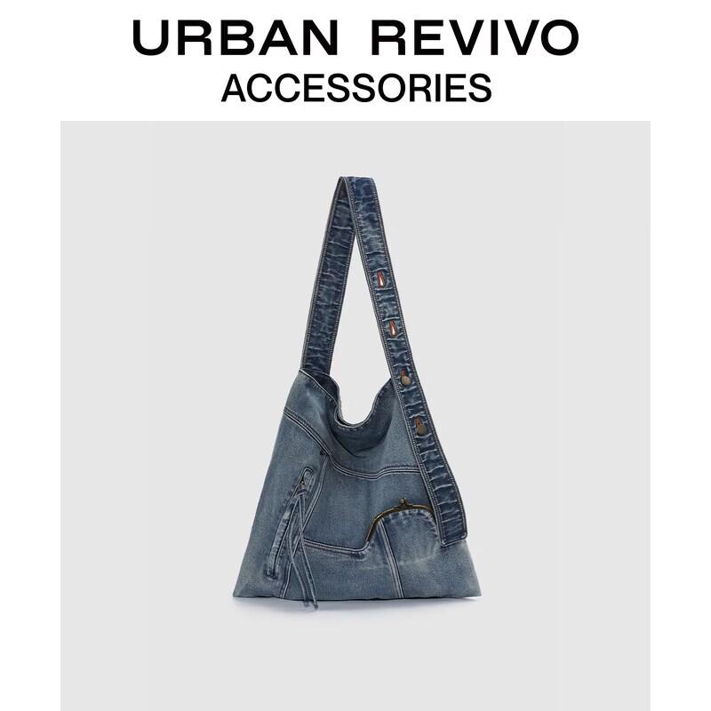 

URBAN REVIVO Retro Large Capacity Denim Shoulder Bag One Size