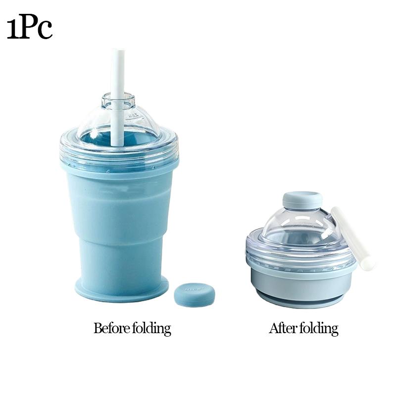 2-in-1 Collapsible Silicone Ice Ball Cup Reusable Ice Sphere Maker with Straw & Lid Portable Freeze Mug for Coffee Tea Juice