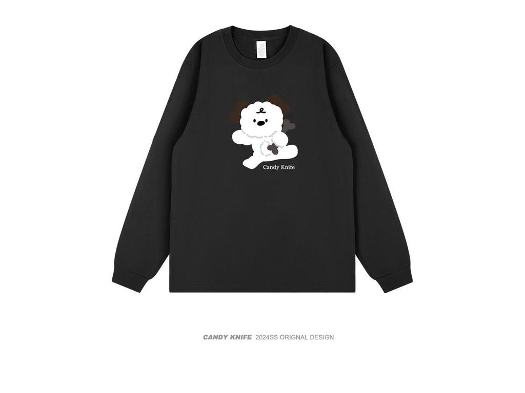INS Trendy Autumn/Winter Cartoon Print Long Sleeve Couple T-Shirt, Korean Student Style Versatile Base Shirt.