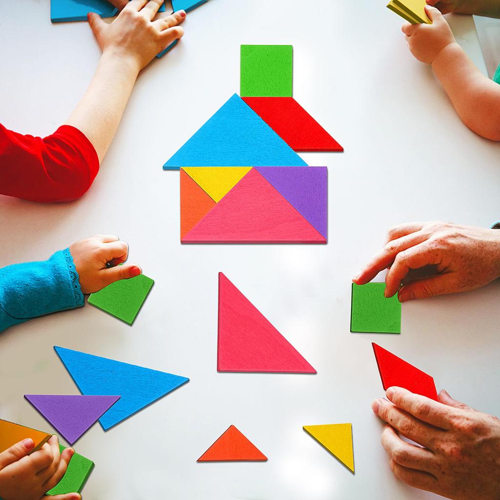 5-100Pcs Wooden Tangrams Puzzles Bulk For Student Shapes Puzzle Brain Logic Block For Tangram Game Geometric Pattern Block
