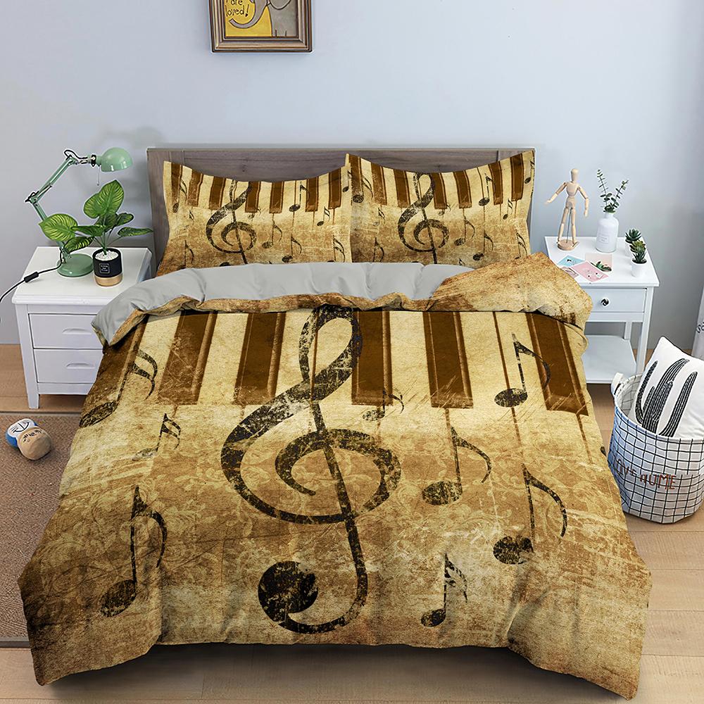 Retro Music Theme Piano Soft with Soft Fabric Duvet Cover - Rotating Musical Notes Design, Black And White Stave, for Young Girls