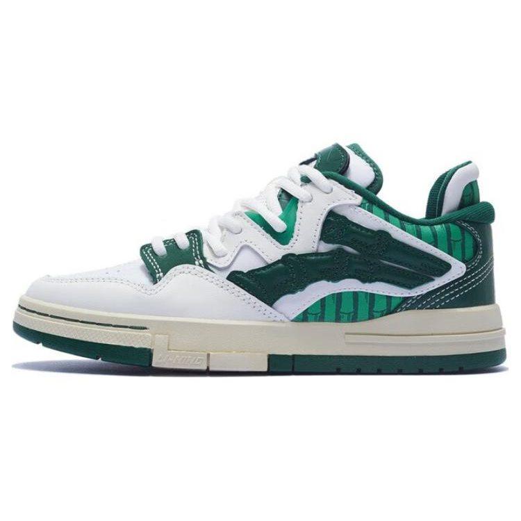 Li Ning Wave Pro Synthetic Leather Abrasion Resistant Breathable Low top Skateboard Shoes Women's White Green AECS092-1