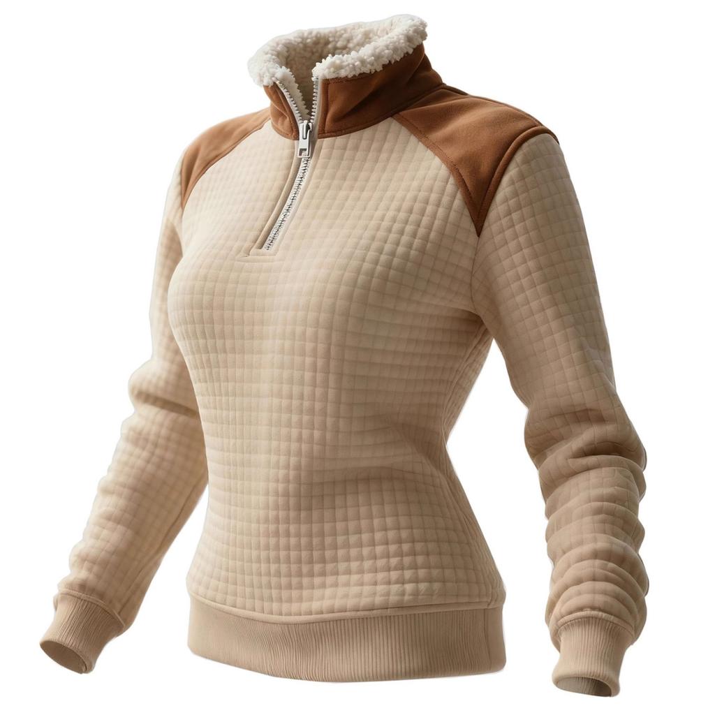 Ladies' Retro Western Contrasting Stand Up Collar Casual Hoodie Top