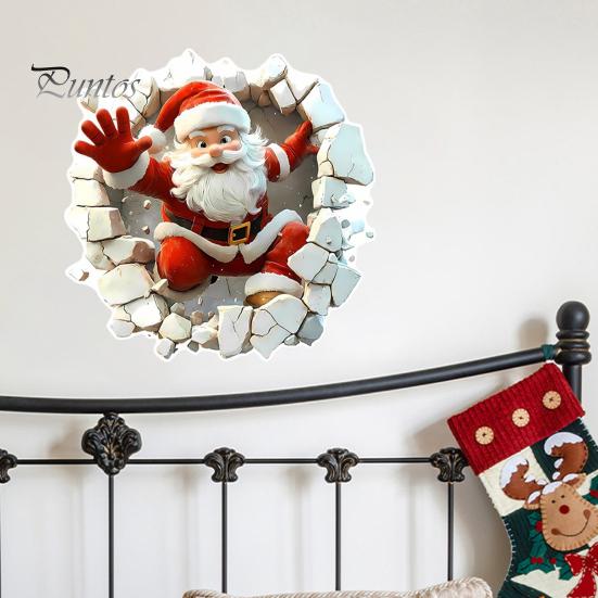 Self Adhesive Christmas Stickers for Door 3D Santa Wall Sticker, Decal, Realistic Breaking Through The Decals Home Decor Effect, Self-Adhesive Festive