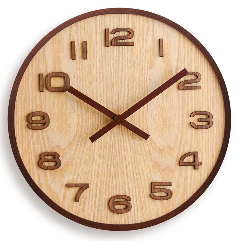 Simple Chinese style wall clock Wooden modern home living room decoration Chinese style round quartz clock Nordic style clock