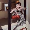 Striped Ruffle Edge Dress Women's Summer Super Fire Korean Age Reduction Super Good-looking Sweet Little T-shirt Skirt