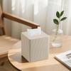 PU Leather Square Tissue Box Magnetic Closure Short Pile Lining Car Tissue Holder Roman Column Stripe Widened Opening