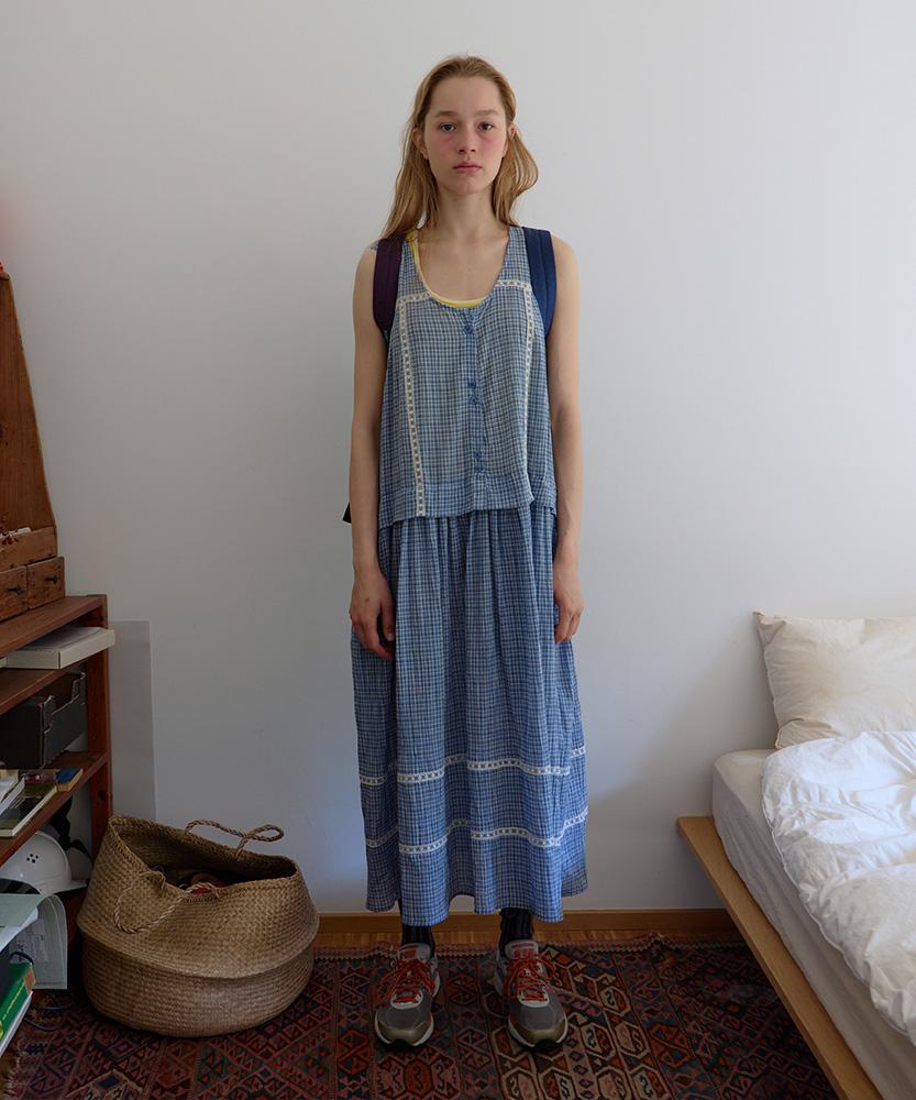Nokeontencheu 213. Sheer Check Long Dress _ Sky Blue