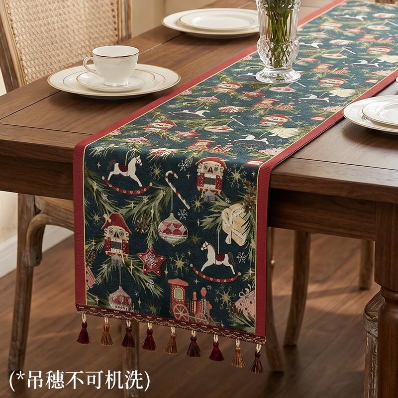 Elegant Chenille Jacquard Table Runner With Tassel Trim Floral Botanical Washable Wrinkle Resistant Dining