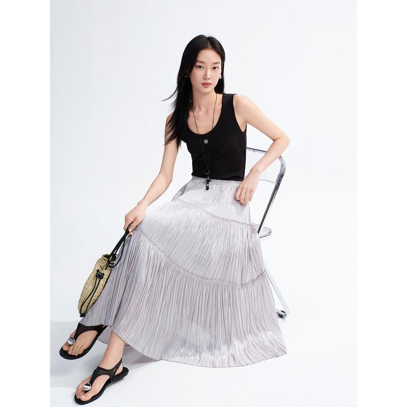 JOOZI ANNACLE Elegant Metallic Pleated A-Line Skirt