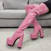 Fashion new thick heel waterproof table patent leather round head high heel white knee boots large size women's boots