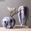 Ink Blue and White Porcelain Ceramic Vase Table Decoration Flower Arrangement Ink Style Flowers Vases Room Aesthetic Decor