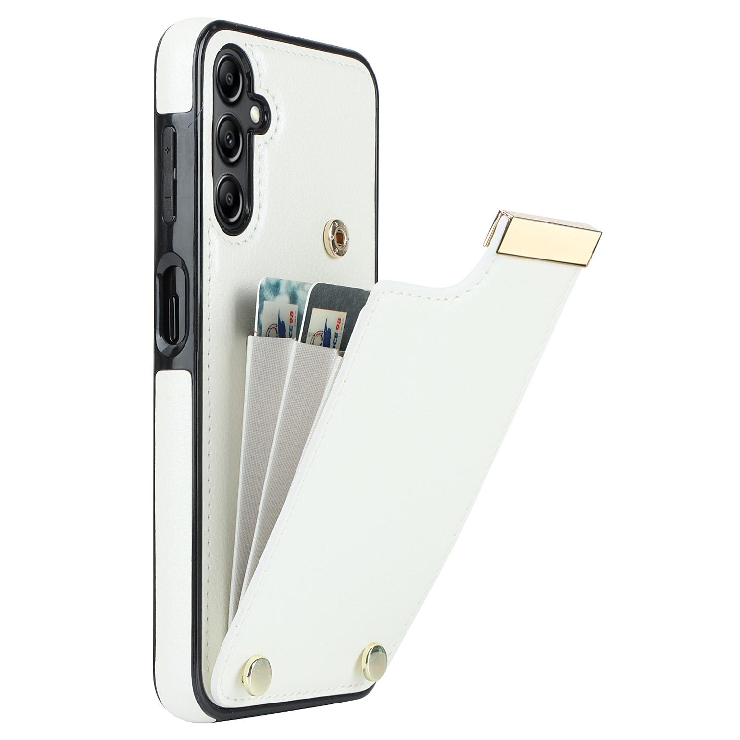 

For Samsung Galaxy S24 Case TPU+PU Leather+Metal Hardware Phone Cover with Card Holder White