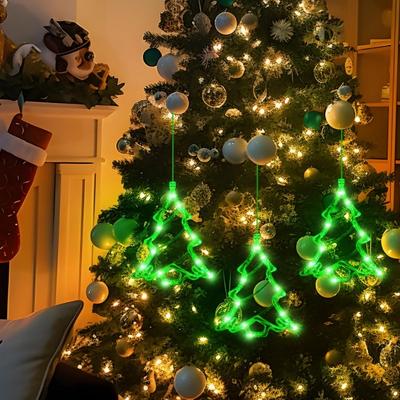 3 szt. LED Świąteczne Lampki Okienne Sylwetka Drzewka Dekoracja z Przyssawkami Zasilane Bateryjnie Lampki Dekoracyjne na Szklaną Ścianę