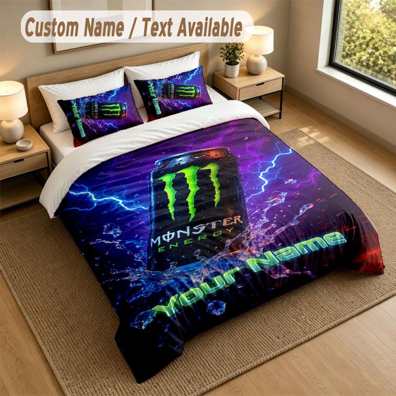 Set Biancheria da Letto 1 Copripiumino 2 Federe Stampa Monster Energy Morbido Tessuto per Letto Decorazione Camera da Letto