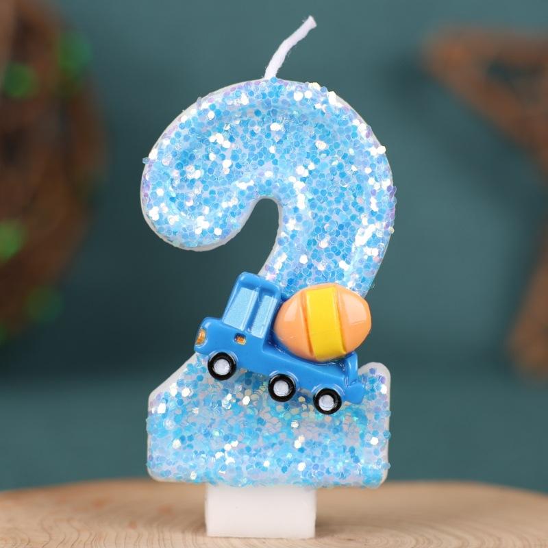 Engineering Vehicle Theme Birthday Number Candle Creative Insert Cake Decoration Handmade Number Candle 0-9