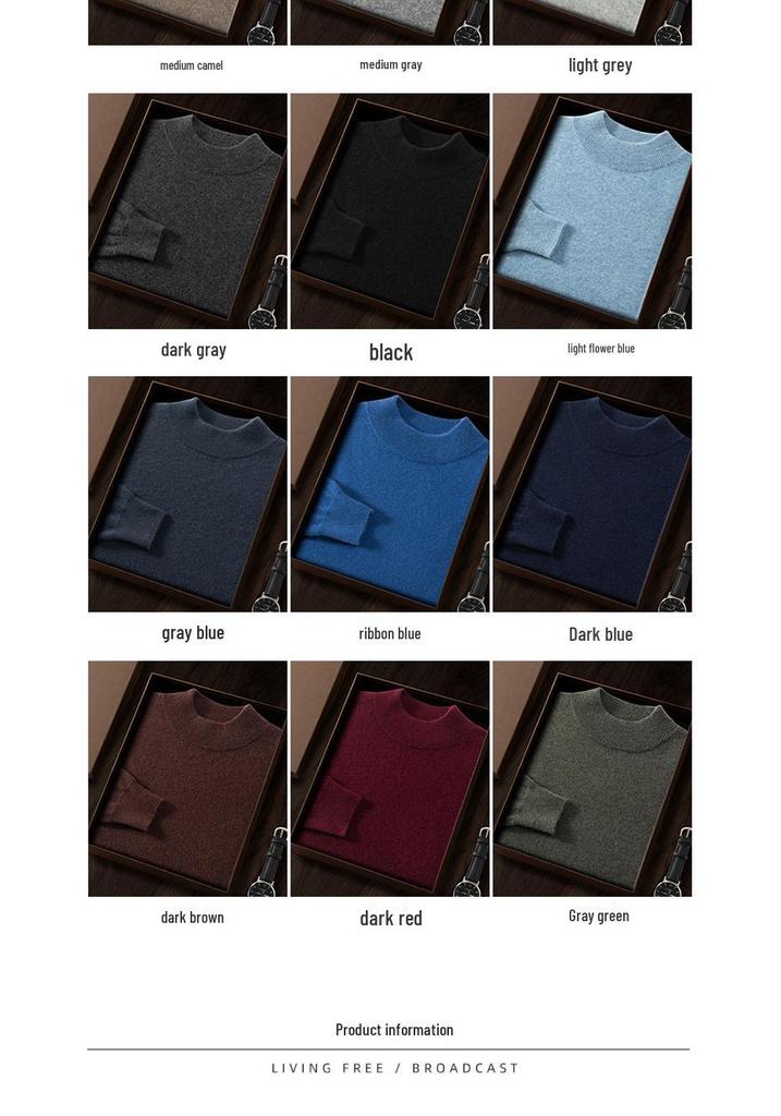 Men's Autumn-Winter Cashmere Half-High Neck Business Pullover Sweater