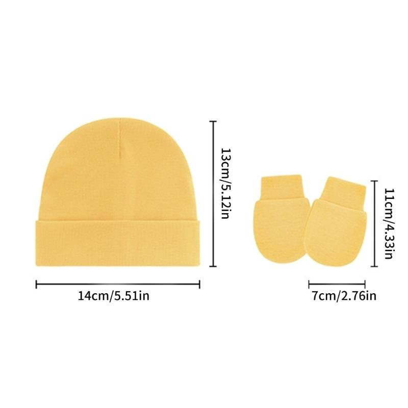 4 Set Baby Bonnet Cap Feature Foldable Edge with Mittens Cotton Fabric Gentle On Sensitive Skin Multiple Color Available