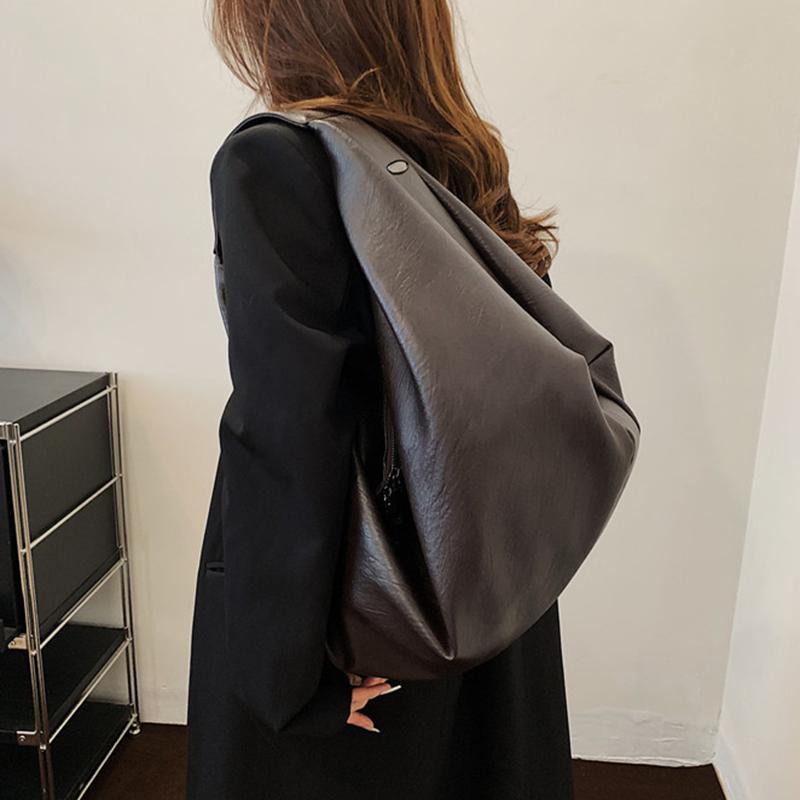 Big Black Shoulder Bags for Women Large Hobo Shopper Bag Solid Color Quality PU Leather Crossbody Handbag Lady Travel Tote Bag