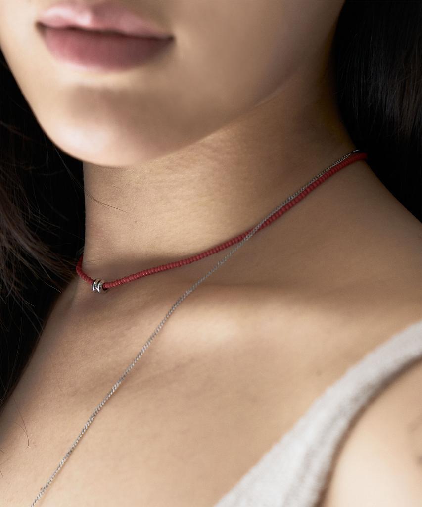 Ourpierre Silver Donut Necklace Red