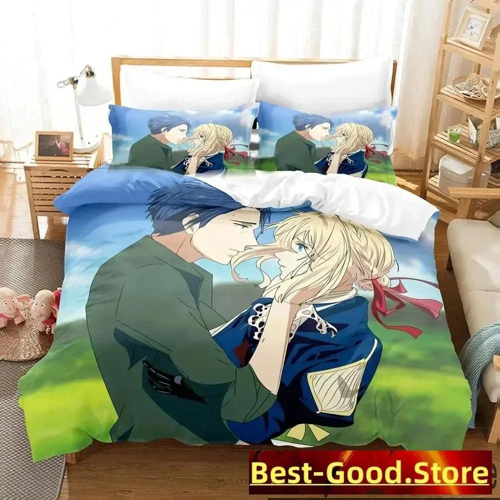 Anime Violet Evergarden Drukowany Zestaw Pościeli Poszwa na Kołdrę Poszewka na Poduszkę Zestaw Pościeli Pościel Prześcieradło Pokrowiec na Kołdrę Rozmiar Pełny Queen King