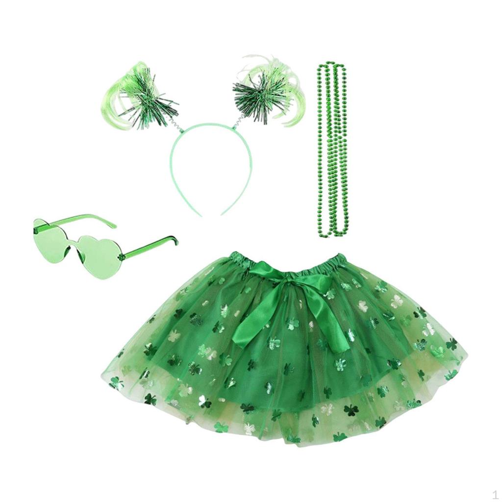 St. Patrick's Day Kostümset Grün Shamrock Lange Perlenkette für Geschenke Feiertag