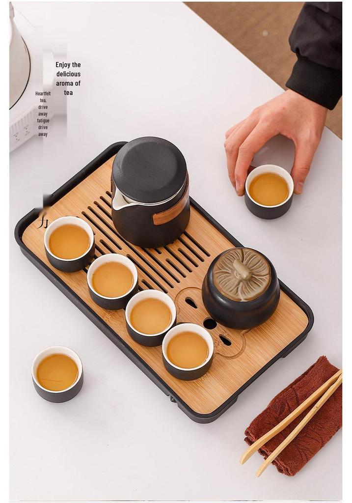 Compact Ceramic Travel Tea Set: 1 Teapot + 6 Cups for Camping or Business Gifts