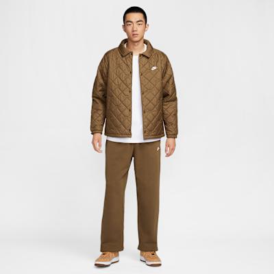Nike Club Puffer Jackets Men's Moss Woody Brown/White Lapel Moderate