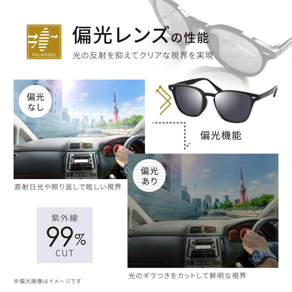 evais UV Case Included [Fujita Optical] Sunglasses, Polarized, Square, UV400, Protection, Anti-Reflection, Sharp, TR90, Driving, Business, Men's,