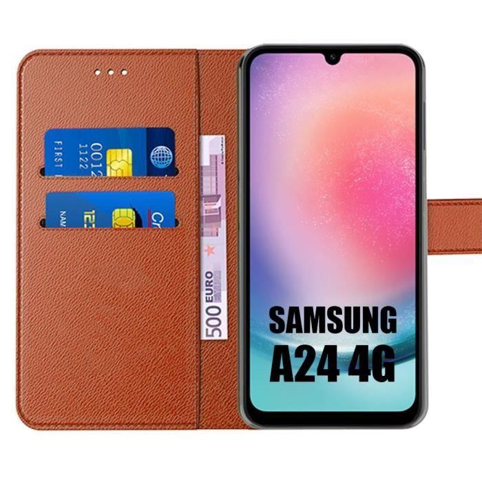 Coque pour Samsung Galaxy A24 Effet Cuir Marron Protection Renforcée Fermeture Magnétique Antichoc