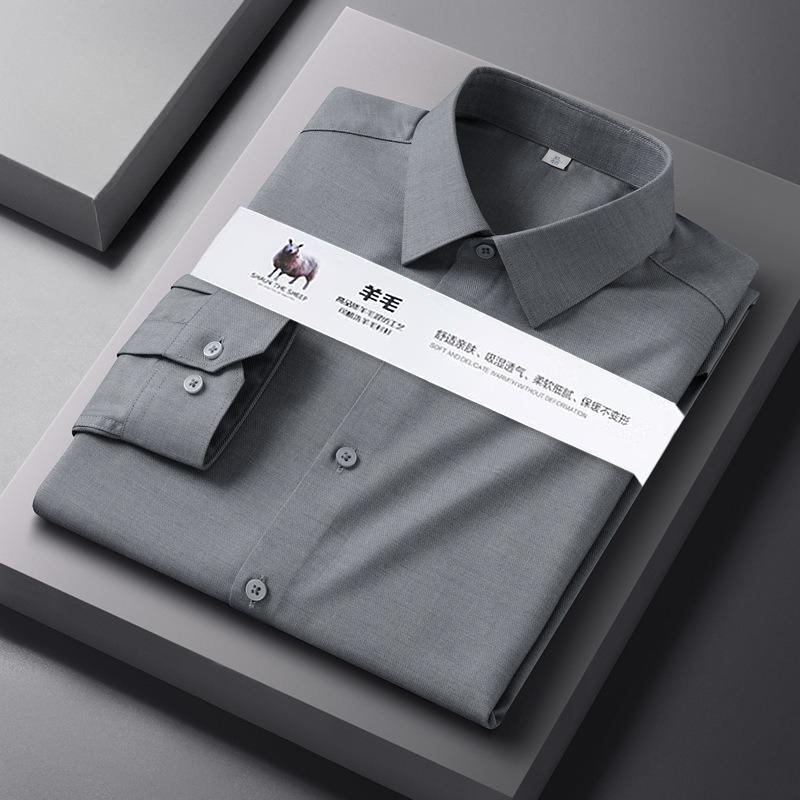

High Quality Modal Woolen Shirt Long Sleeve Men White Black Versatile Shirt Men Wear Fashionable Business Casual Anti-Wrinkle 45