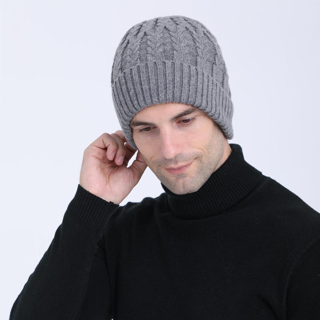 New Autumn and Winter Knitted Warm Pullover Cap Men's Fleece Ear Protection Cap